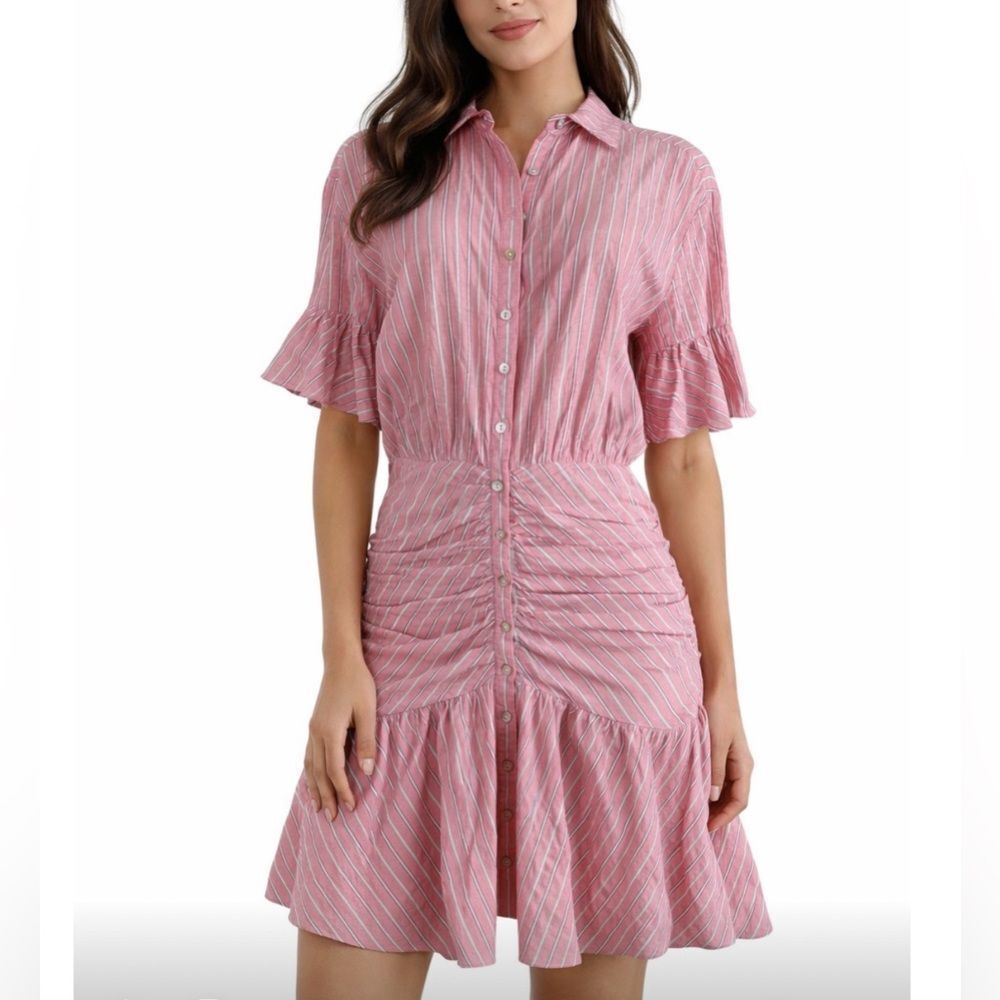 NWT CINQ à SEPT Pink and White Striped Asher Dress Size 6